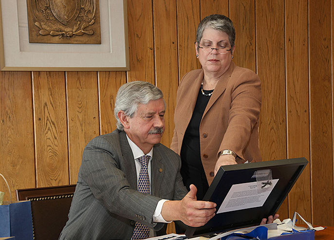 UC President Janet Napolitano and Eduardo Barzana Secretary General of the National Autonomous University of Mexico