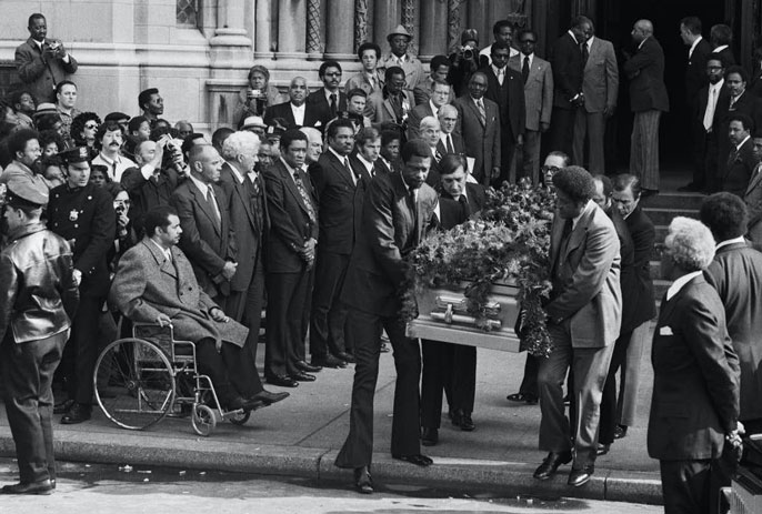Jackie Robinson's casket carried out at his funeral