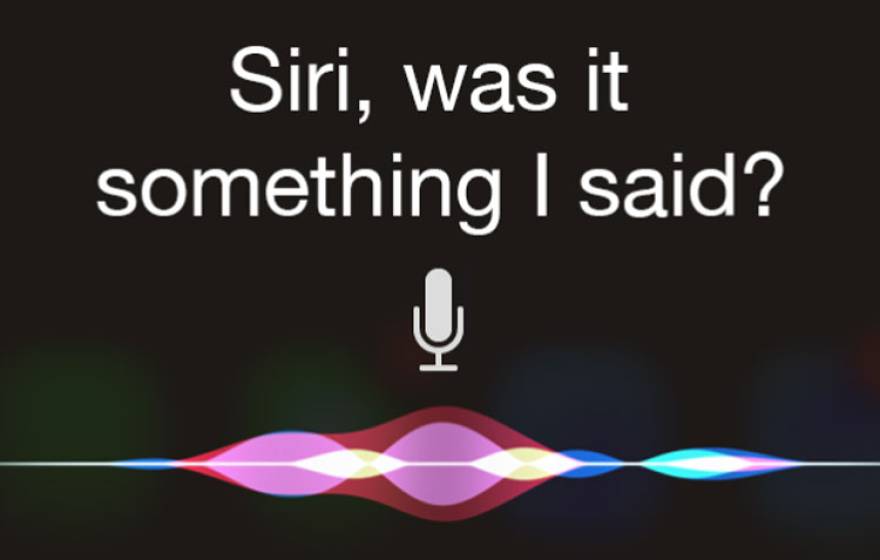 Image of the iPhone microphone screen for talking to Siri, Apple's personal digital assistant. I