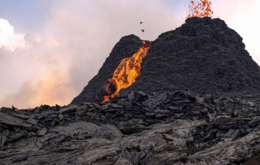 Volcano in Iceland erupting
