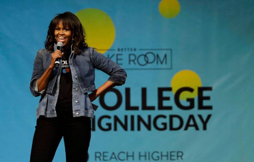 Michelle Obama on stage at College Signing Day