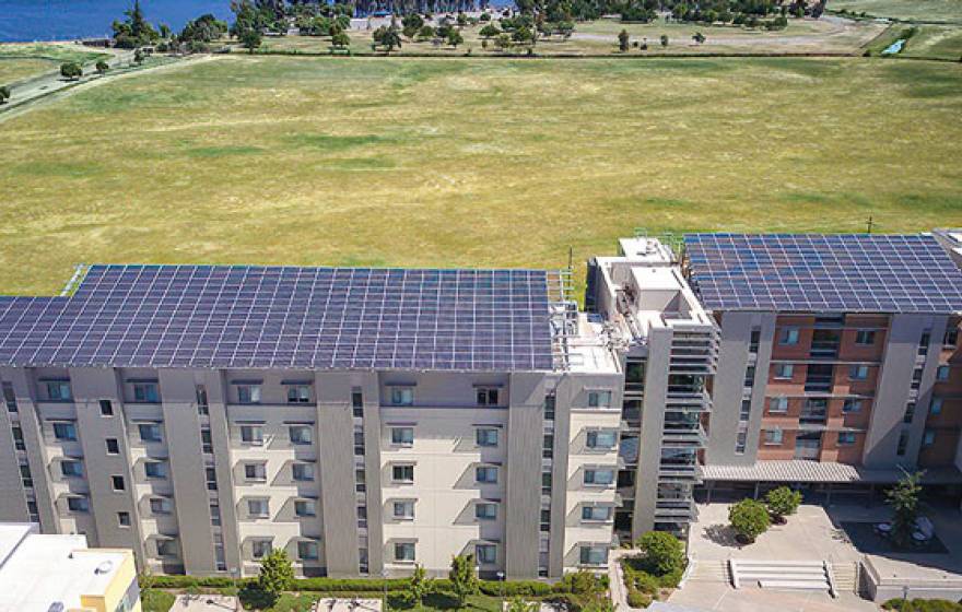 Solar panels on top of UC Merced campus buildings