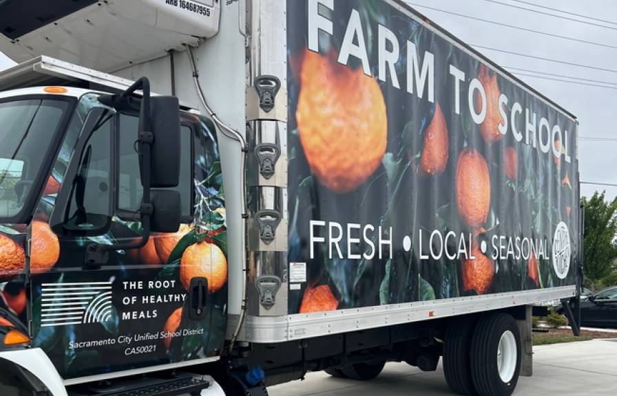 Delivery truck that says "Farm to school"