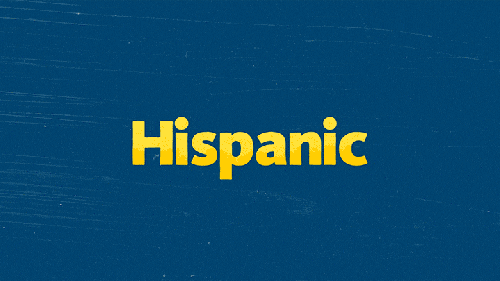 The word Hispanic in gold on a blue background animated