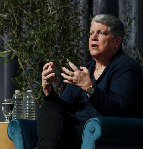 Janet Napolitano speaking at UC Davis panel