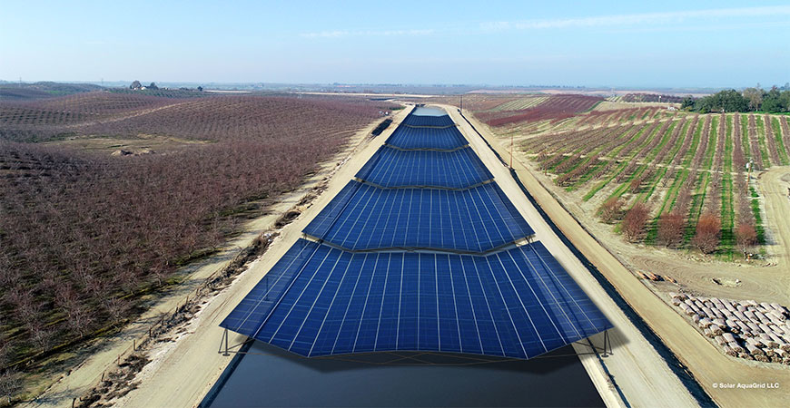 Solar panels over a canal