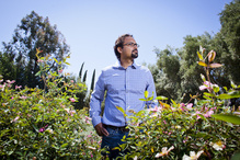 Man looking at sky in a garden