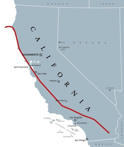 San Andreas fault map in California