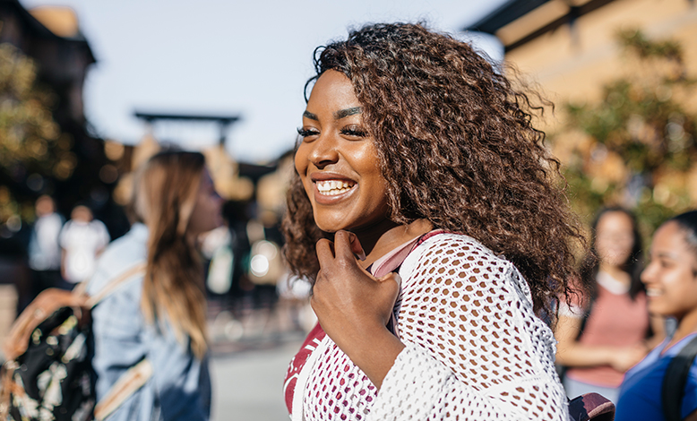 Young smiling Black woman on UC Irvine campus