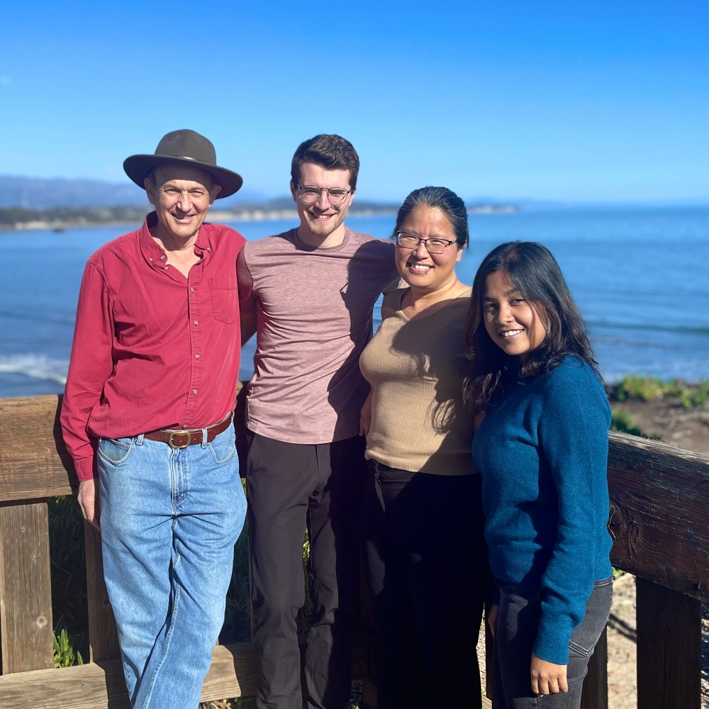 Group photo outside of Mark Sherwin, Brad Price, Songi Han and Shiny Maity