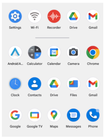 Phone app icons as they appear on a phone menu