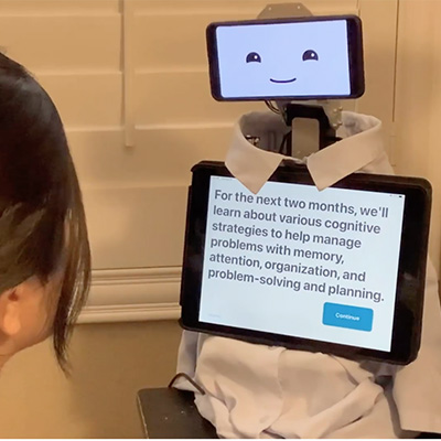 A robot with a smiling face