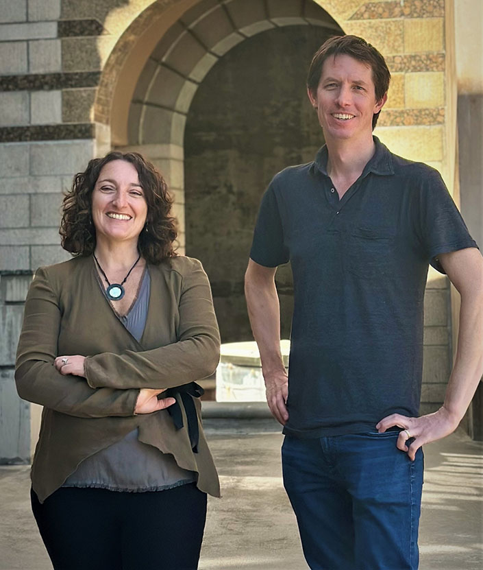  Francesca Telese, PhD, white woman with curly brown hair, and Graham McVicker, PhD, white man with short brown hair, stand side-by-side and smile at the camera.