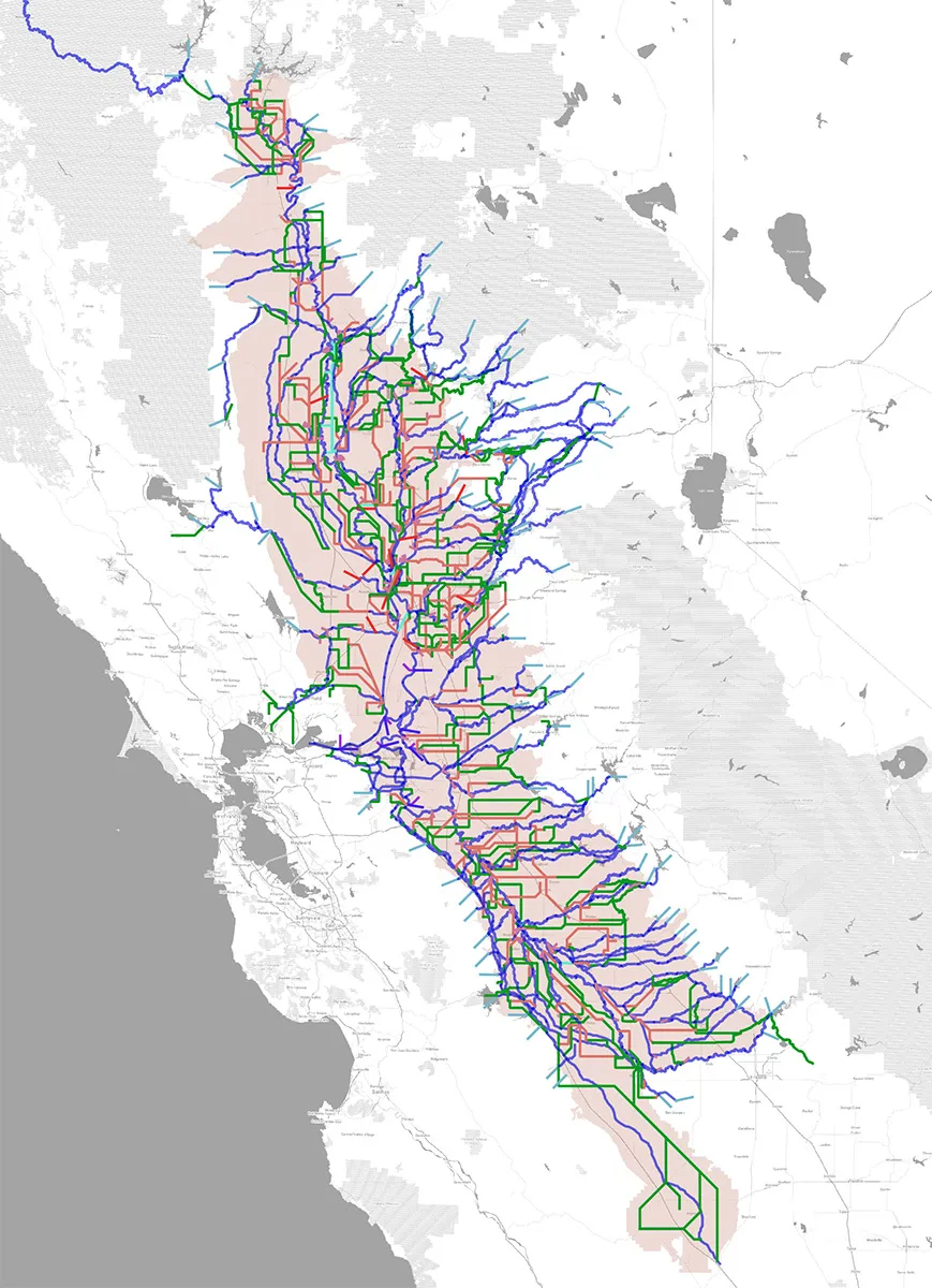 A map of California showing water allocation in the Central Valley