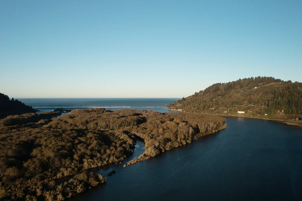 Aerial view of the mouth of the Klamath River