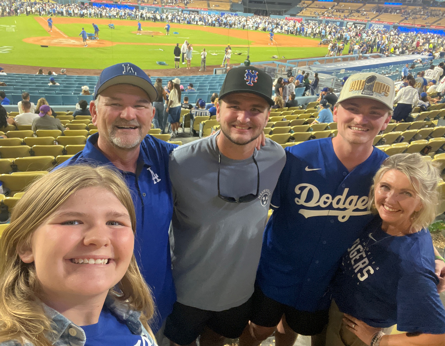 A family at a Dodgers game