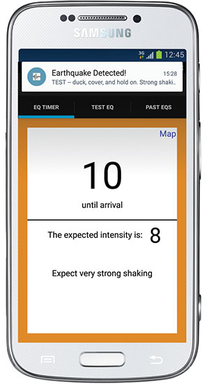 smartphone with earthquake early warning app