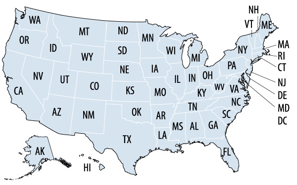 US map, higher education budget cuts