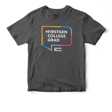 Black t-shirt displaying #FirstGen College Grad design