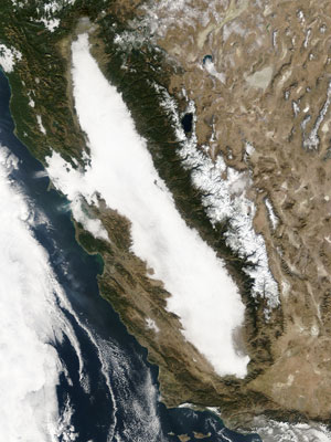 Central Valley tule fog, seen via satellite