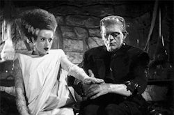Frankenstein and his bride in a scene from the Universal Pictures movie