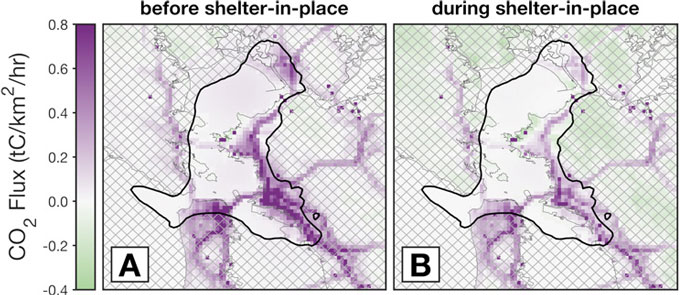 Freeway emissions chart before and after shelter-in-place