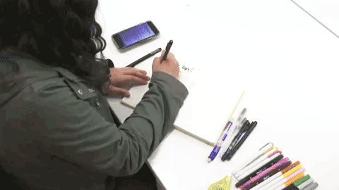 Frida takes notes in a time-lapse animation