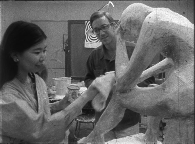 Dorothy Fujikawa and Ray Manzarek in a UCLA art studio