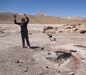 inserting instruments into geyser