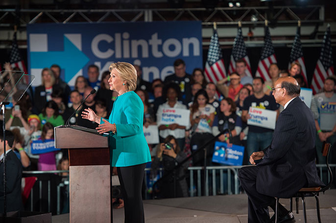 Hillary giving a speech during the 2016 presidential campaign