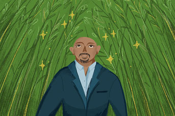 Maz Jobrani in bamboo forest illustration