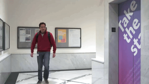 Jose takes the elevator
