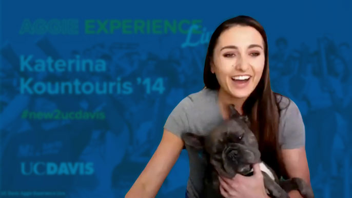 Katerina Kountouris and her dog Winston give a virtual tour