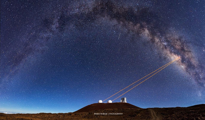 Keck telescopes point lasers in the direction of the center of our galaxy