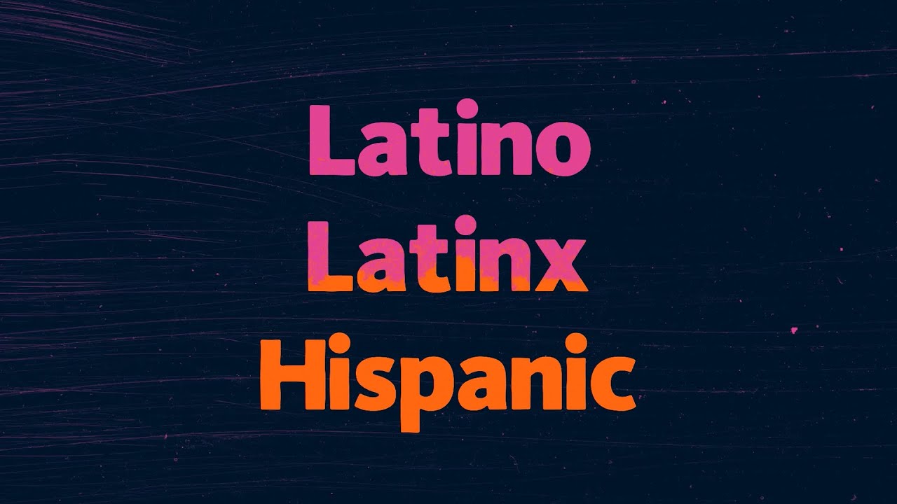 The words "Latino", "Latinx", and "Hispanic" on a blue background