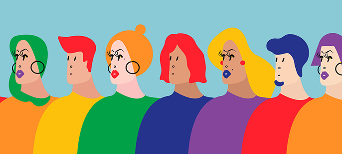 Colorful illustration of LGBTQ individuals