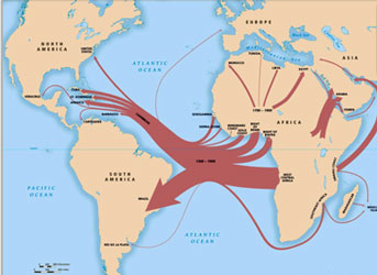 Map of slave trade voyages