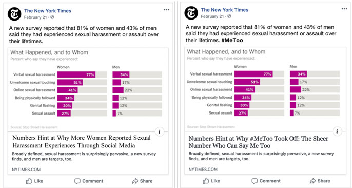 New York Times newspaper image with and without hashtag