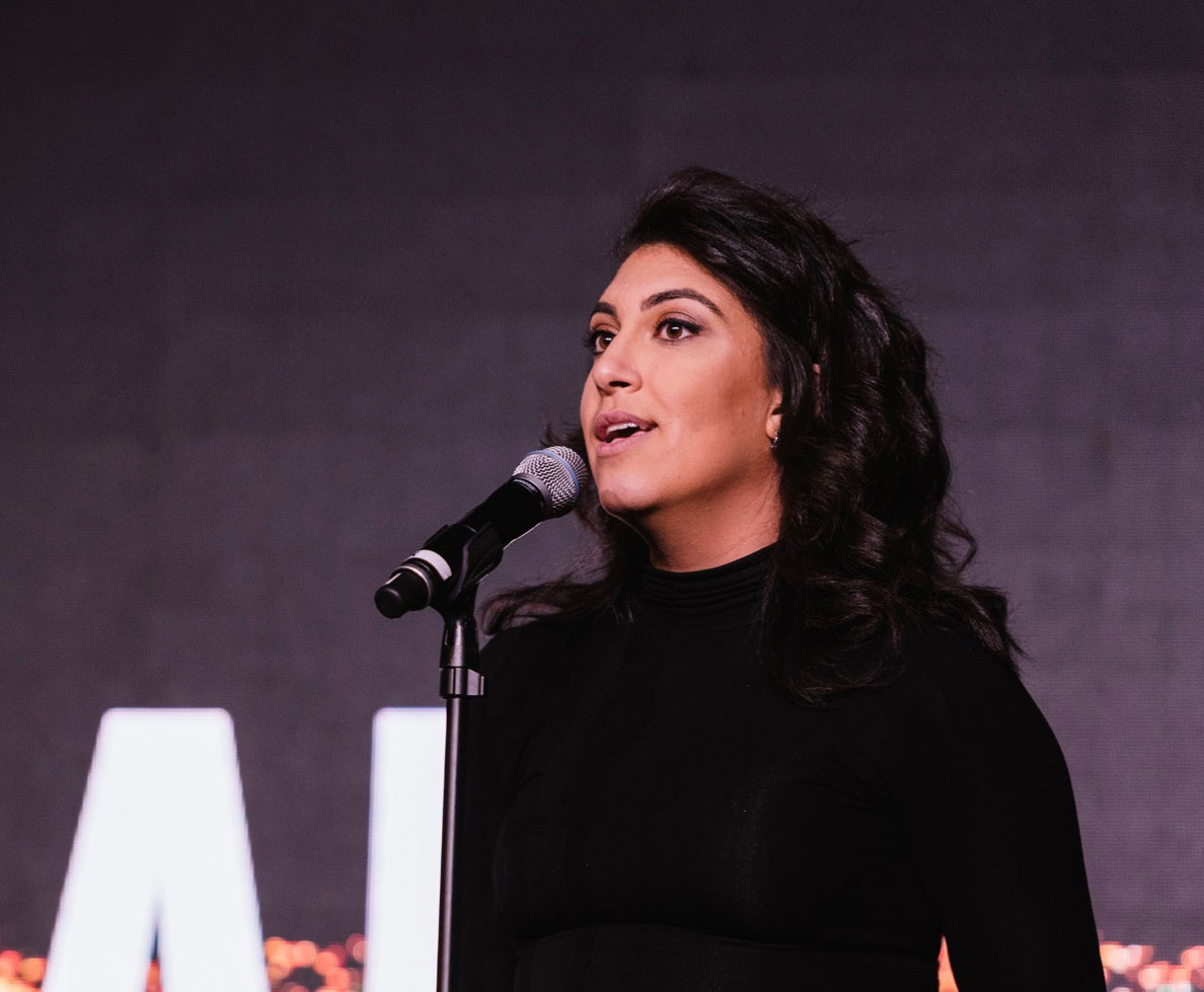 Rachel Sumekh giving a speech