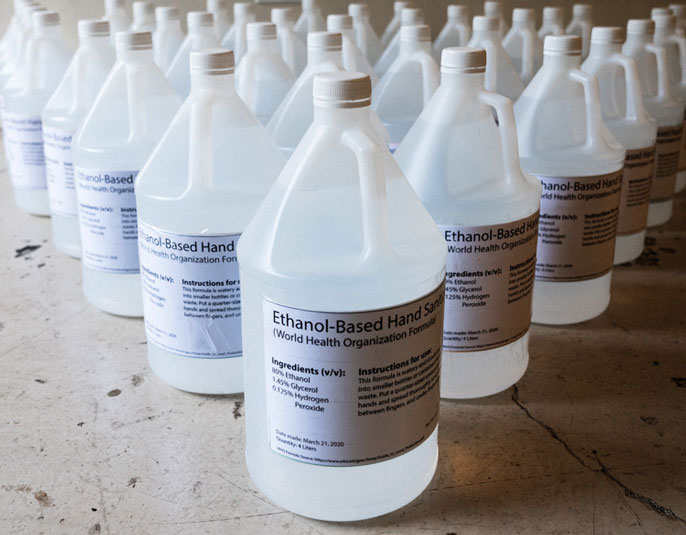 gallon jugs of hand sanitizer