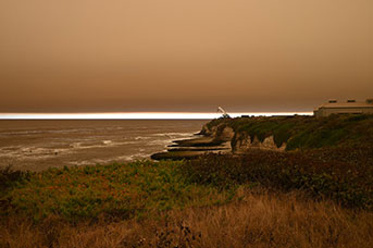 Smoky sky over ocean near Santa Cruz