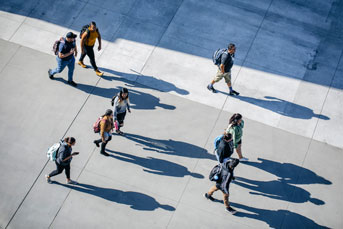 Students walking across campus