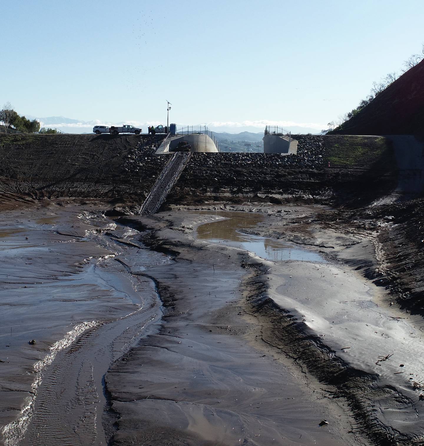 Debris basin full with loose soil