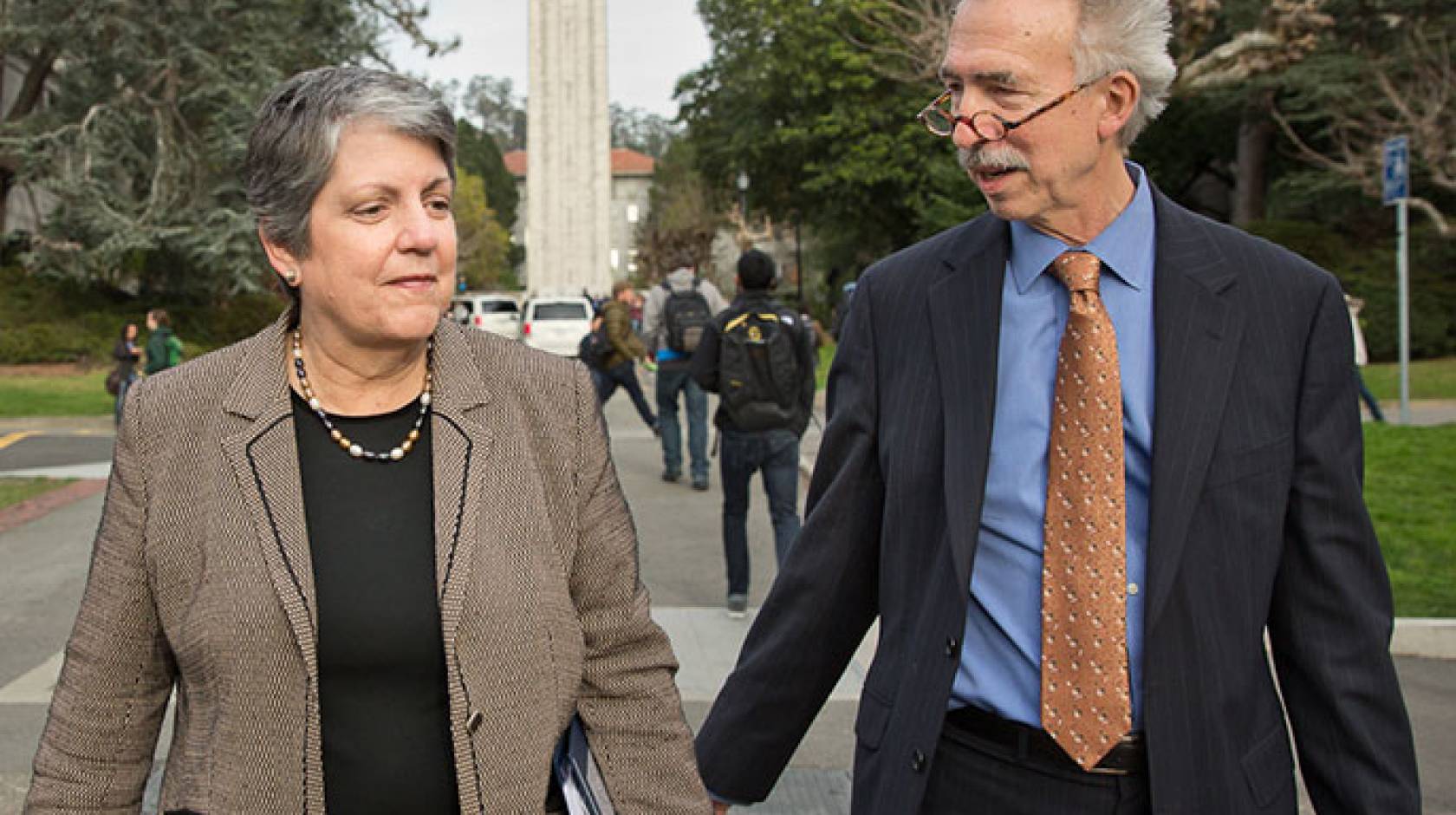 President Janet Napolitano and Photo of UC Berkeley Chancellor Nicholas Dirks on the Berkeley campus