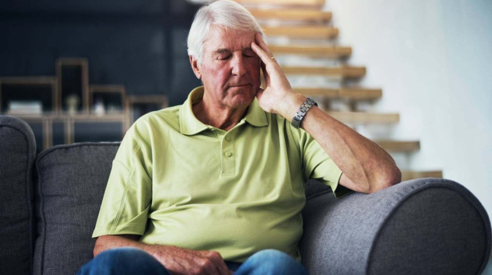 Older man coping with anxiety