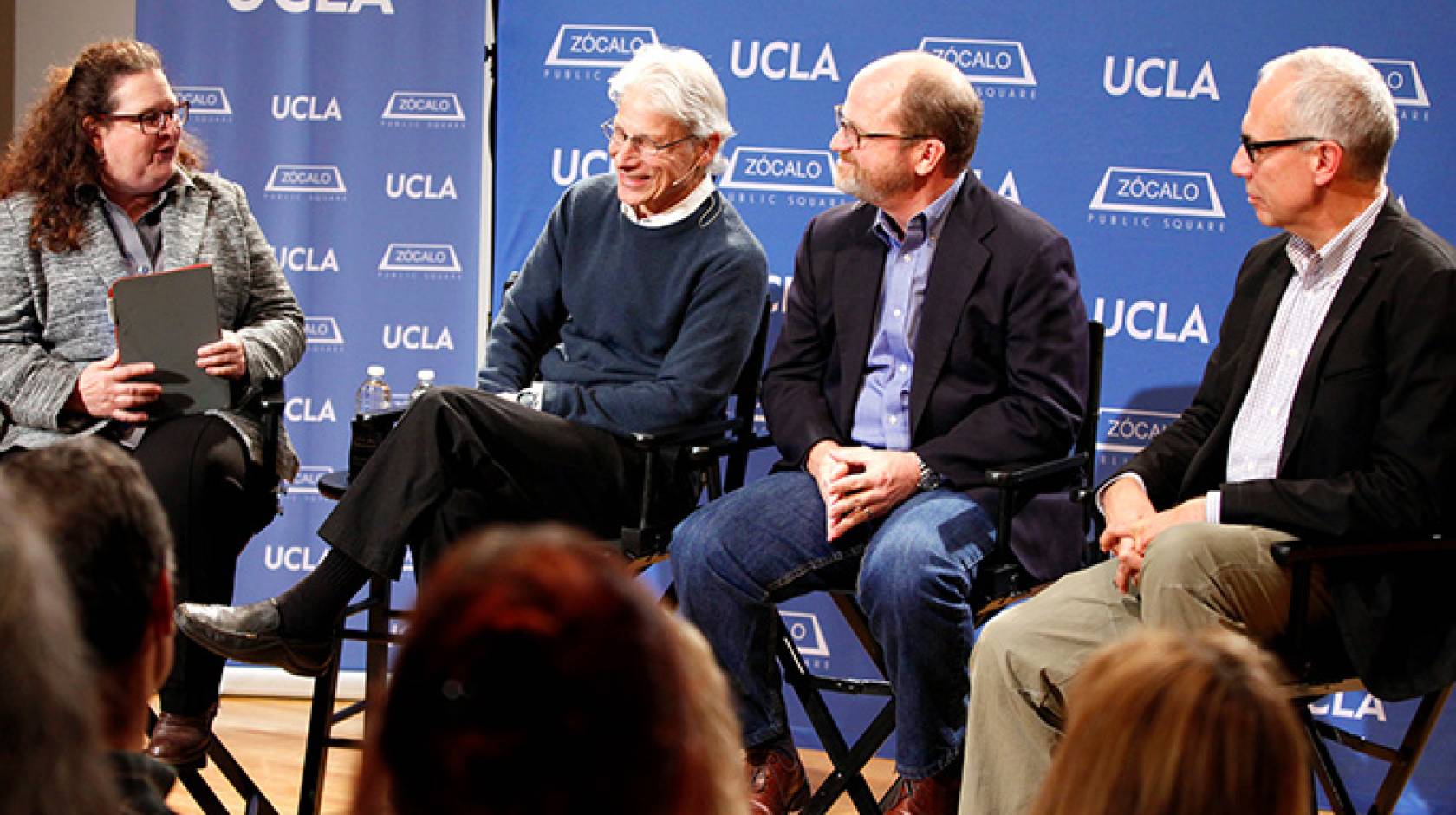 Moderator Evan Kleiman, Robert Goldberg, Russ Parsons and Edward Parson talk about the controversy over genetic modifications of our food. Goldberg and Parson are UCLA professors.