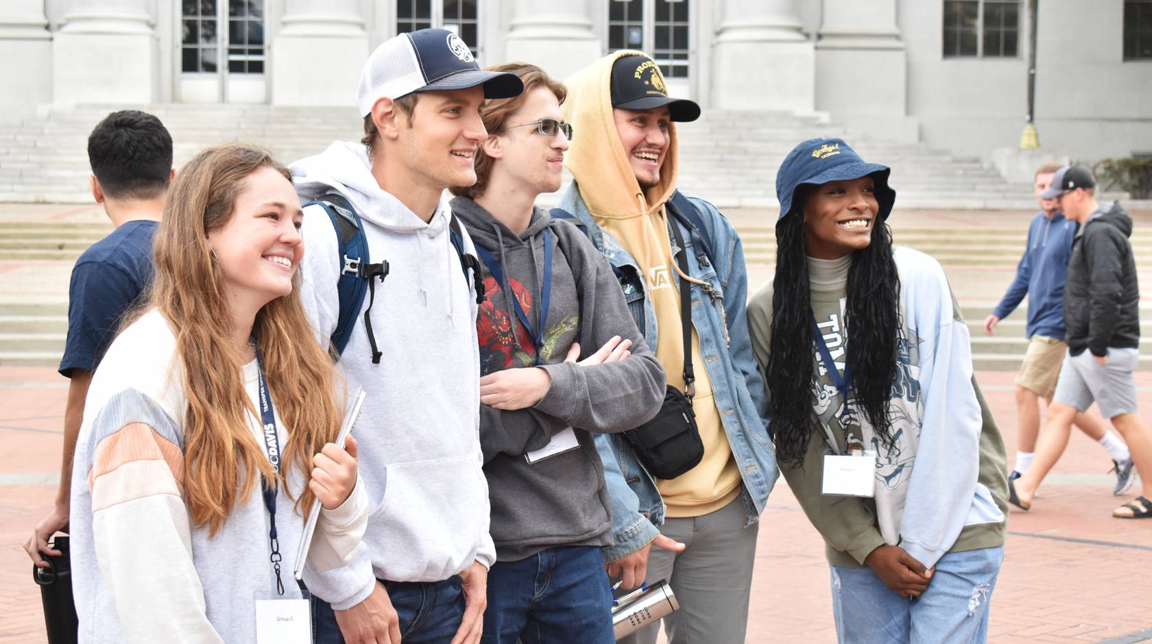 A group of community college students on a campus tour