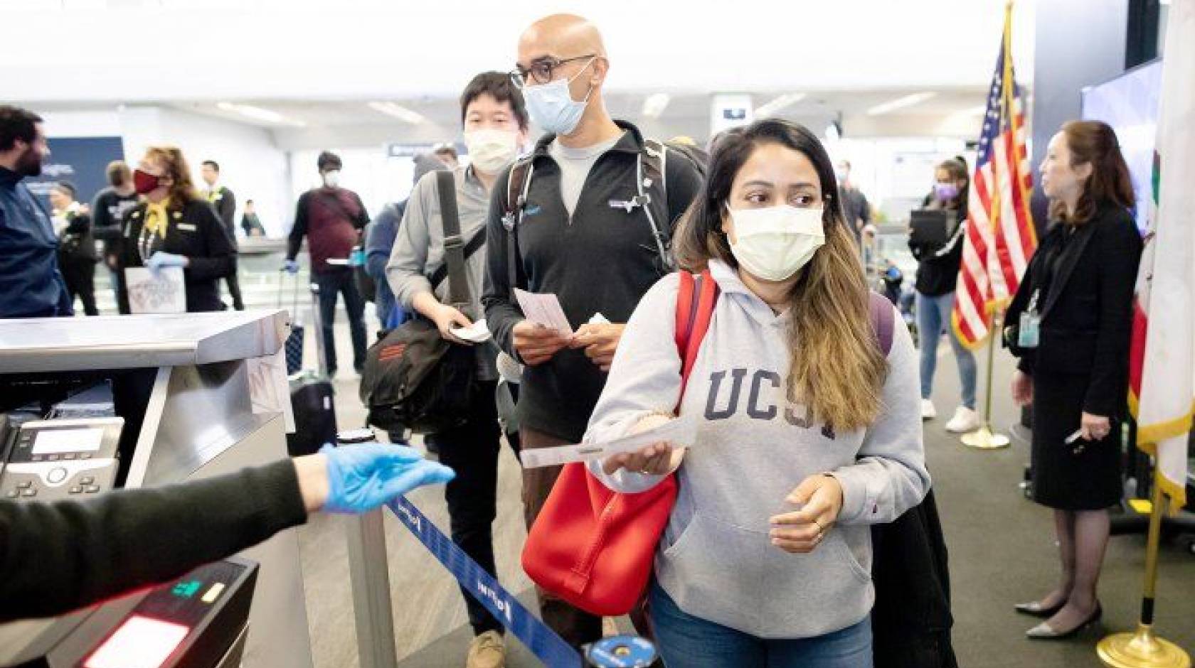 UCSF health workers at the airport, en route to New York City