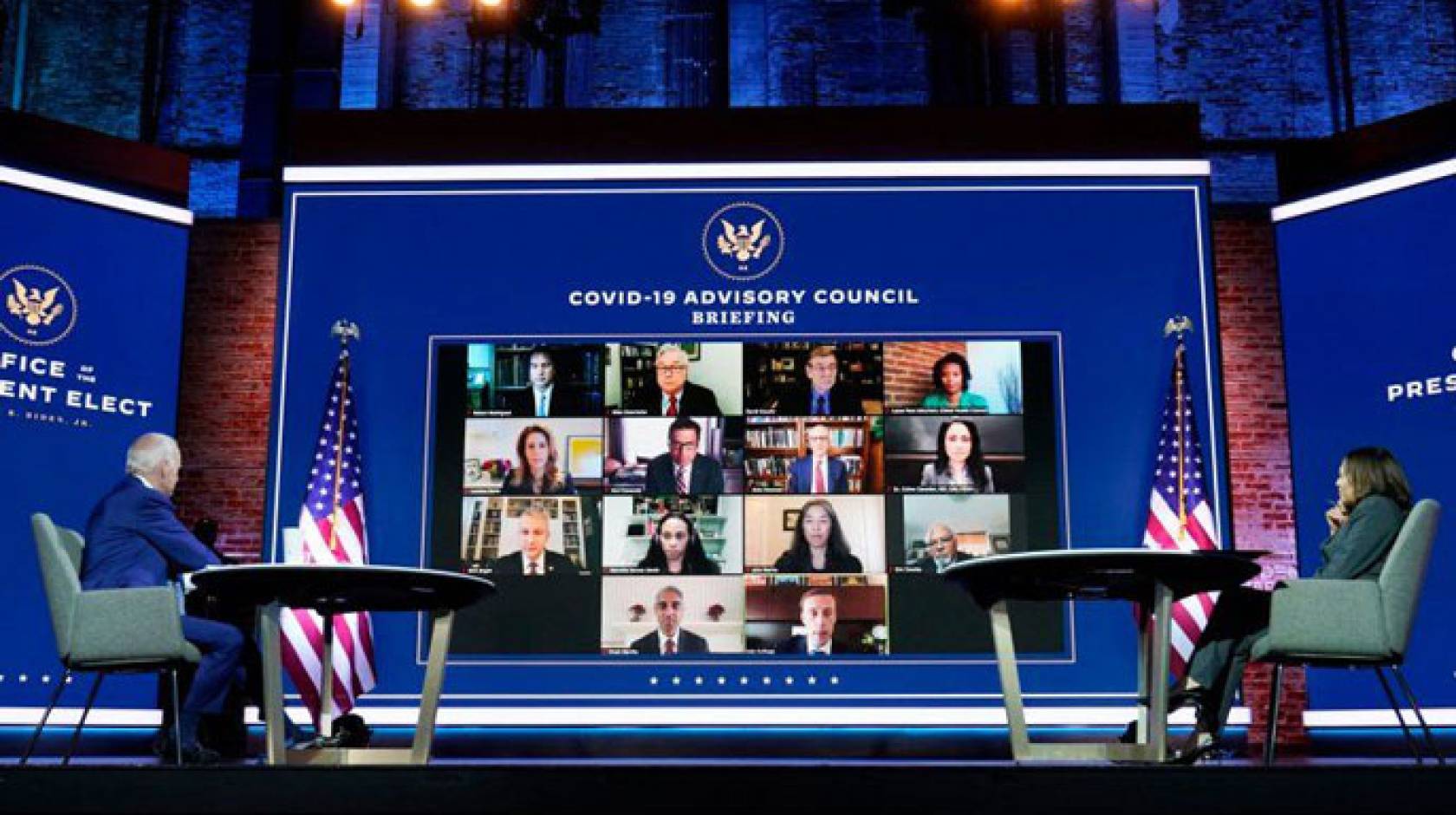 Joe Biden and Kamala Harris in a virtual meeting on COVID-19
