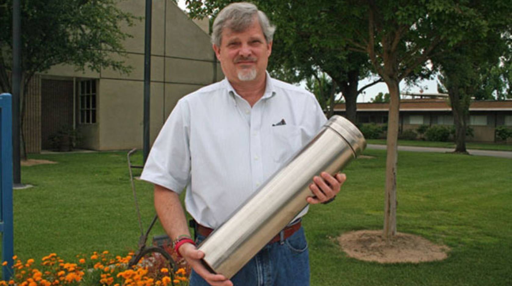 Jeff Dahlberg, director of the UC Kearney Research and Extension Center, with the time capsule that will be buried May 26.